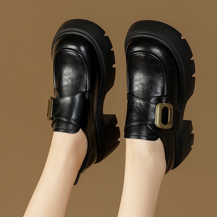 秋冬新款復古英倫風百搭粗跟小皮鞋