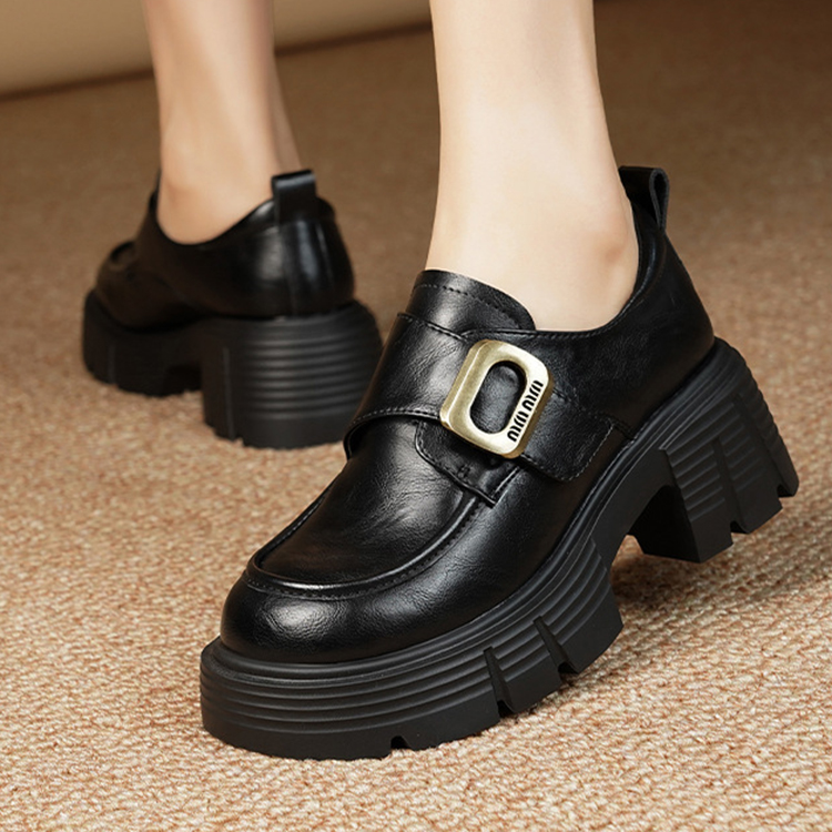 秋冬新款復古英倫風百搭粗跟小皮鞋