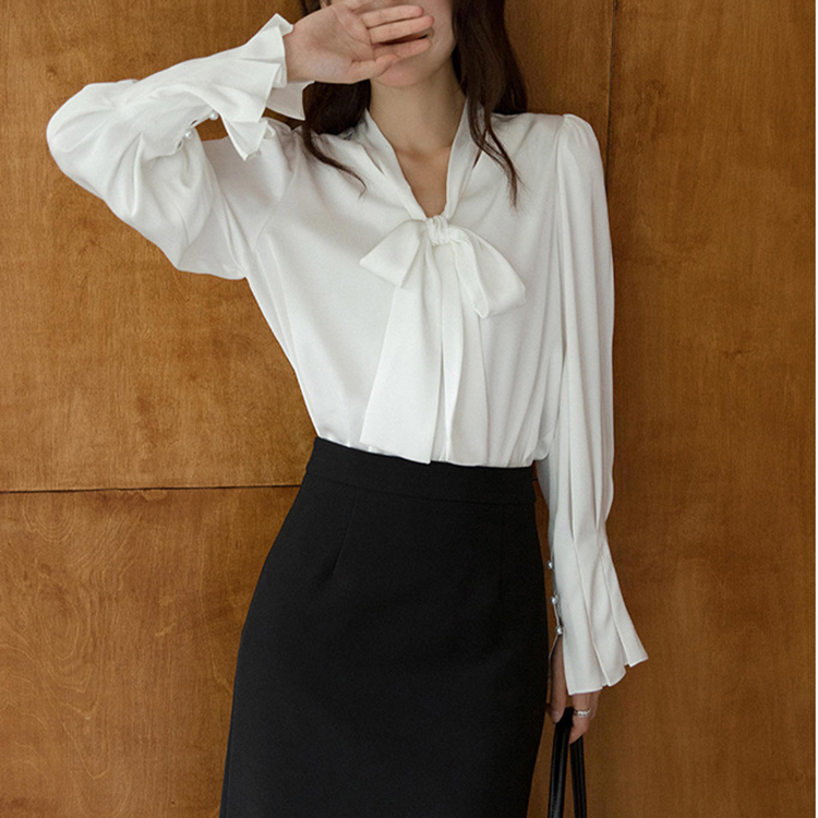 春秋新款簡約通勤V領襯衫
