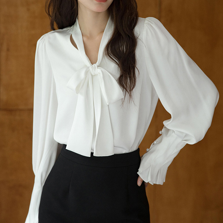 春秋新款簡約通勤V領襯衫