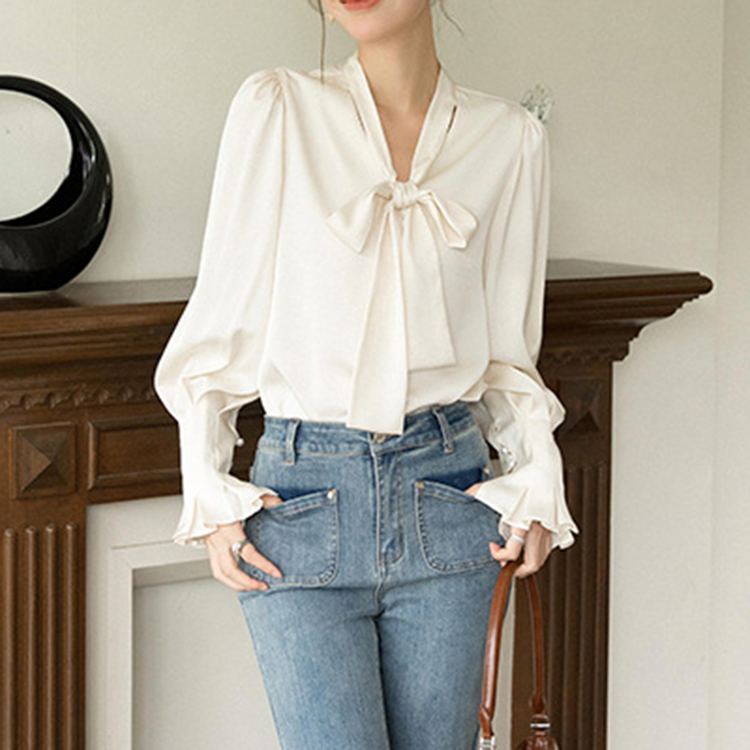 春秋新款簡約通勤V領襯衫