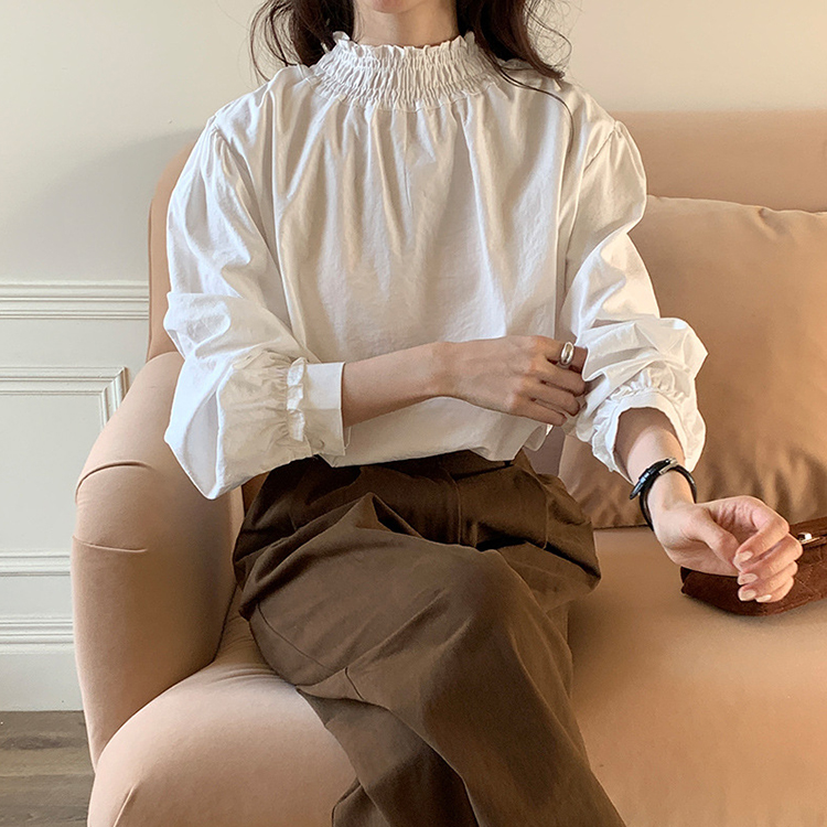 春秋季新款韓版簡約花邊襯衫