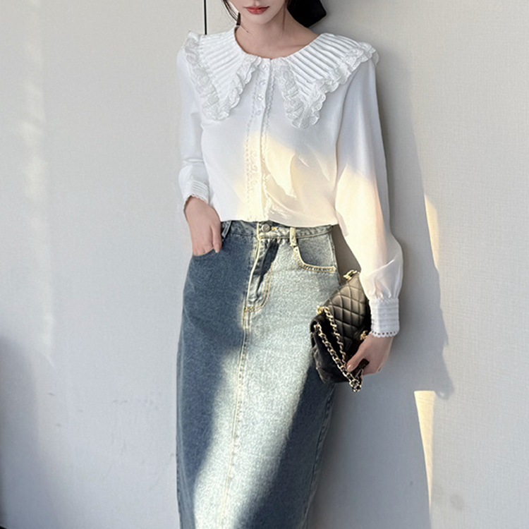 春季新設計感娃娃領襯衫