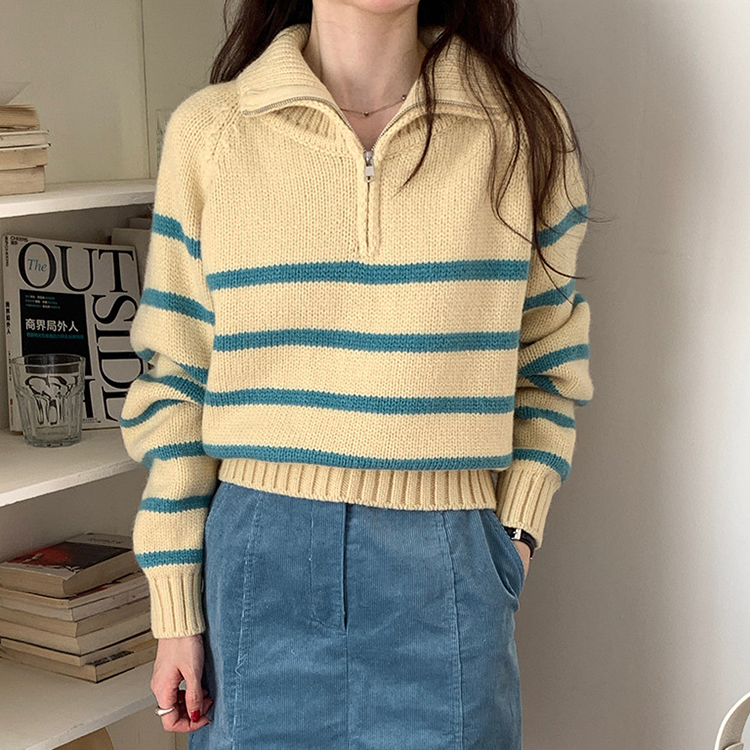 春季新品半拉鍊翻領毛衣