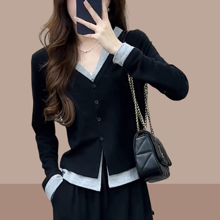 春季新款修身v領短版針織衫