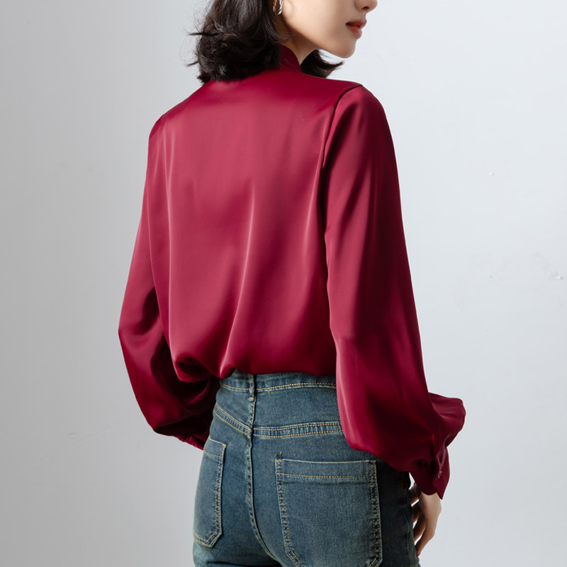 春季時尚繫帶蝴蝶結設計感襯衫