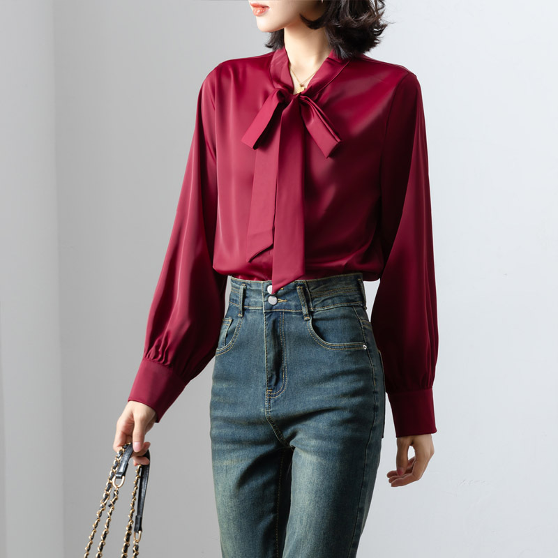 春季時尚繫帶蝴蝶結設計感襯衫