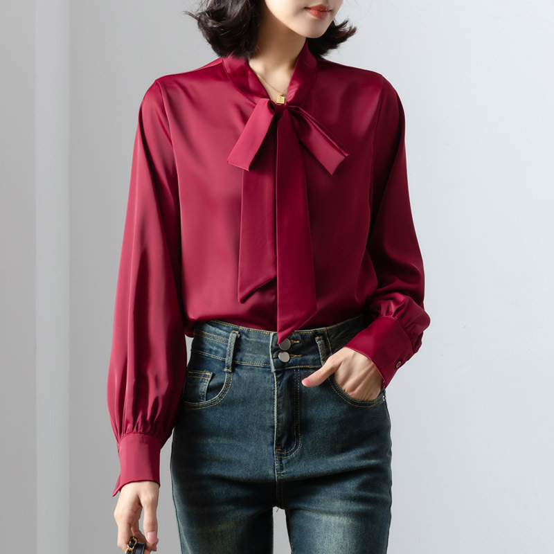 春季時尚繫帶蝴蝶結設計感襯衫