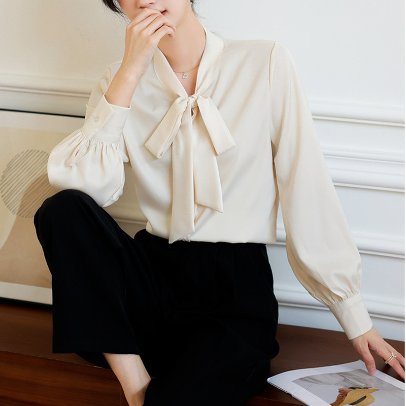 春季時尚繫帶蝴蝶結設計感襯衫