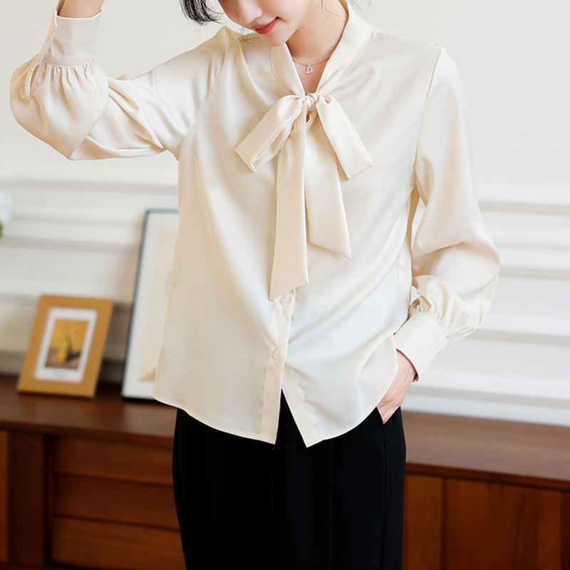 春季時尚繫帶蝴蝶結設計感襯衫