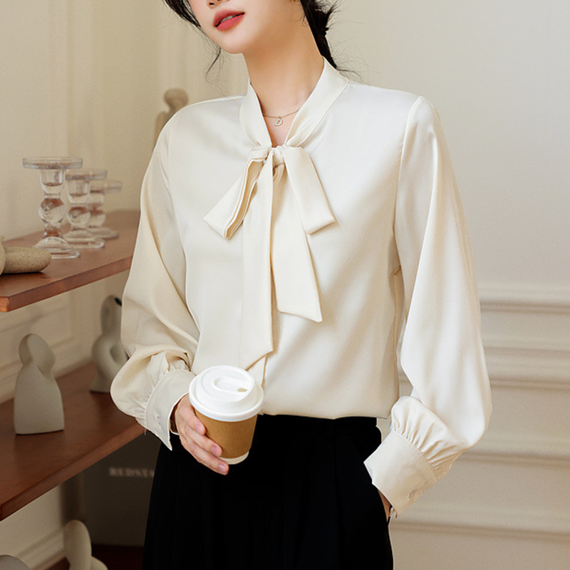 春季時尚繫帶蝴蝶結設計感襯衫
