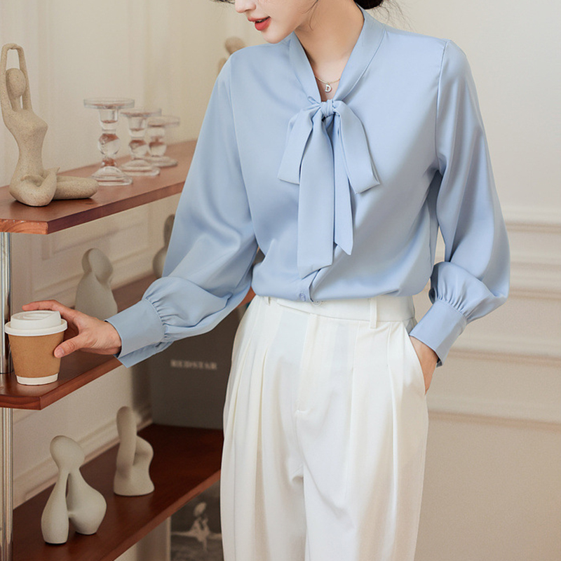 春季時尚繫帶蝴蝶結設計感襯衫