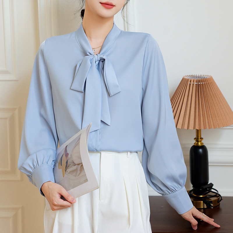 春季時尚繫帶蝴蝶結設計感襯衫