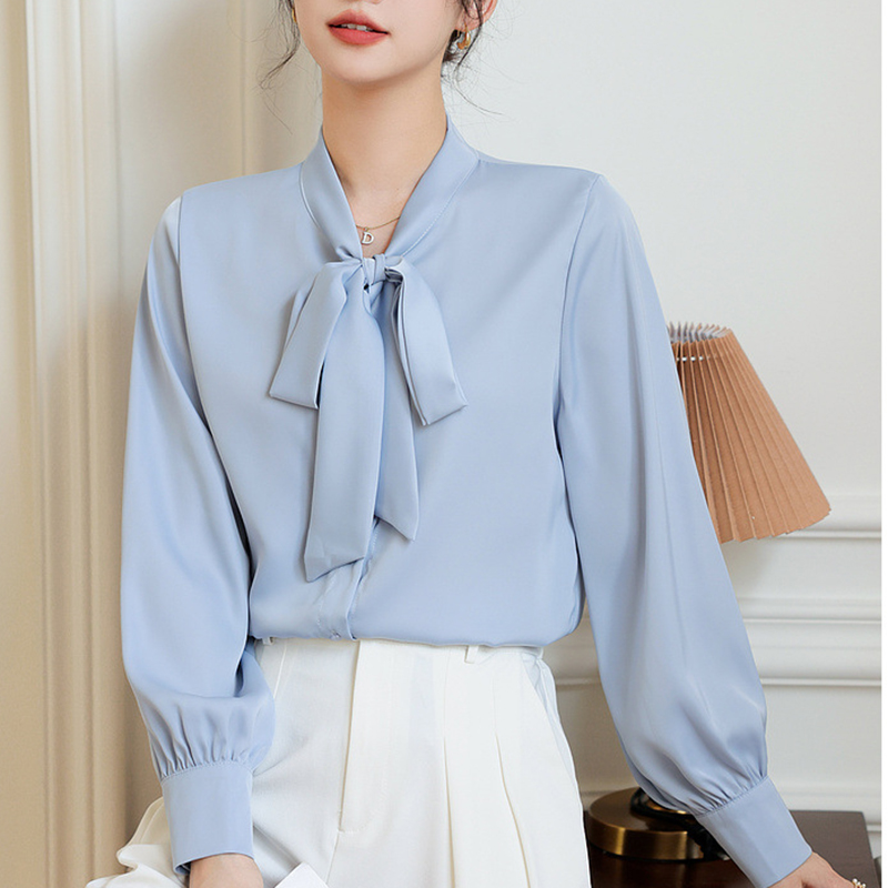 春季時尚繫帶蝴蝶結設計感襯衫