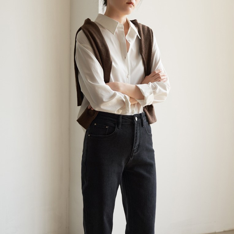 法式簡約氣質白色長袖曡穿襯衫