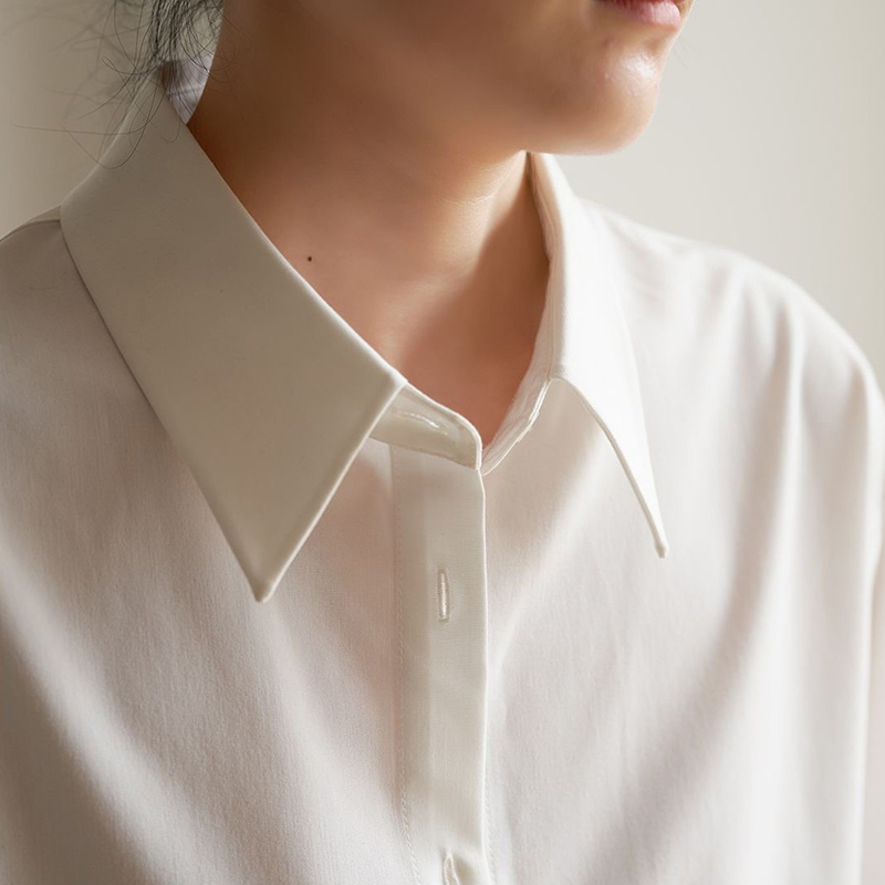 法式簡約氣質白色長袖曡穿襯衫