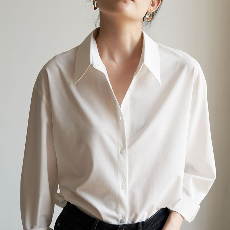 法式簡約氣質白色長袖曡穿襯衫