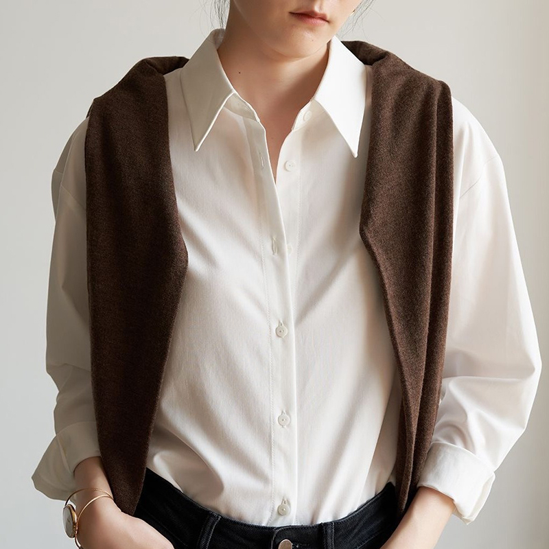 法式簡約氣質白色長袖曡穿襯衫