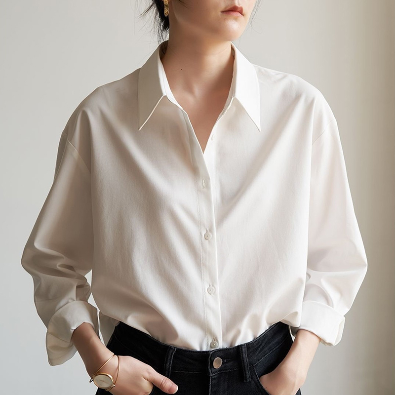 法式簡約氣質白色長袖曡穿襯衫