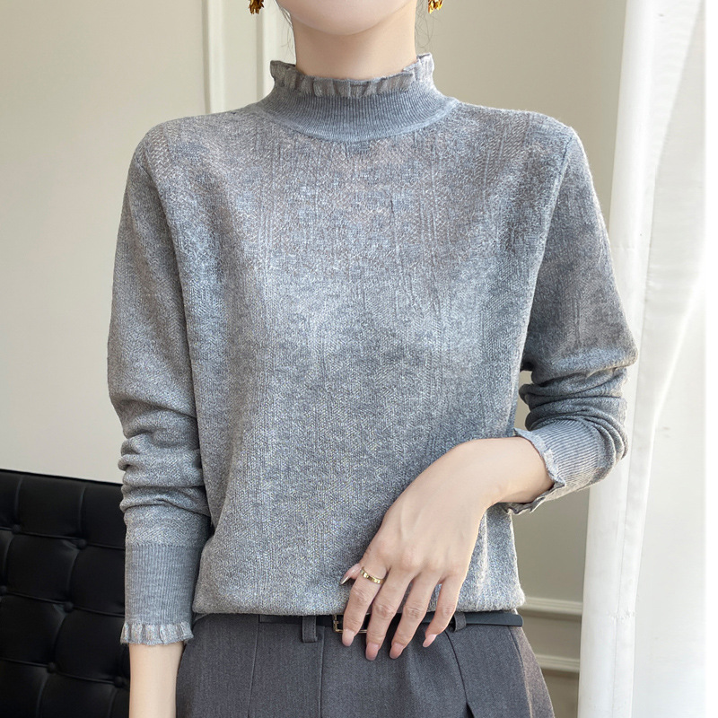 春秋半高領洋氣蕾絲打底衫