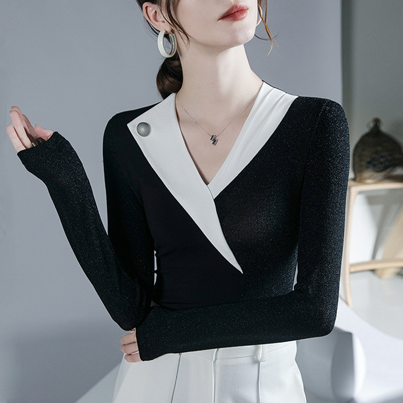 秋冬新款設計感拼色打底衫