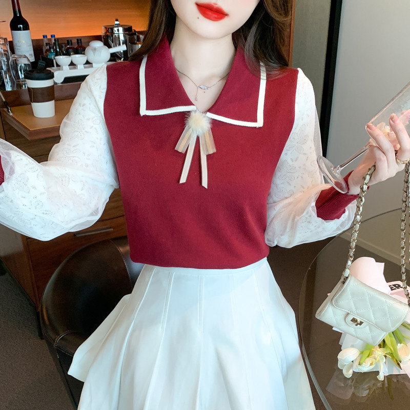 早春高級感娃娃領針織衫