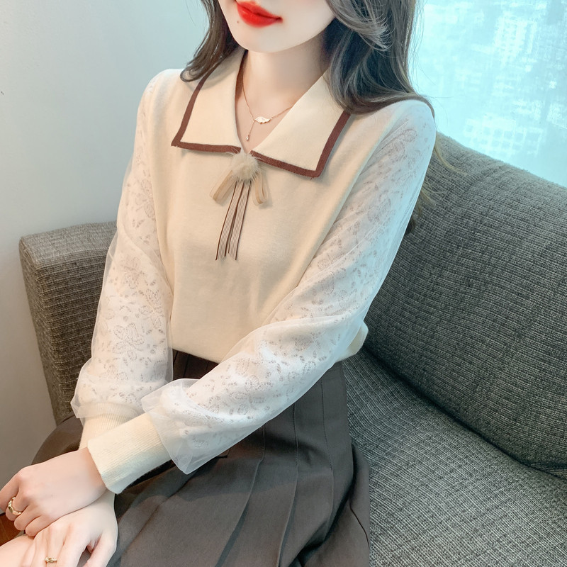 早春高級感娃娃領針織衫