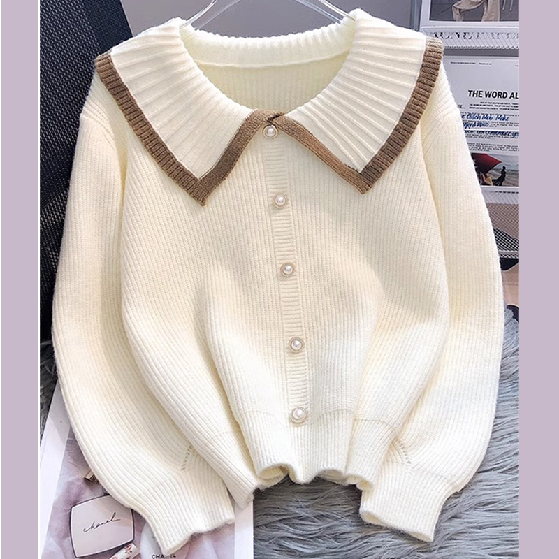 春秋季氣質高級感小香風娃娃領針織衫