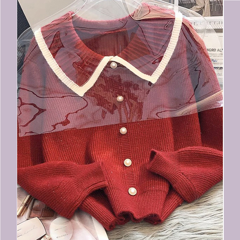 春秋季氣質高級感小香風娃娃領針織衫