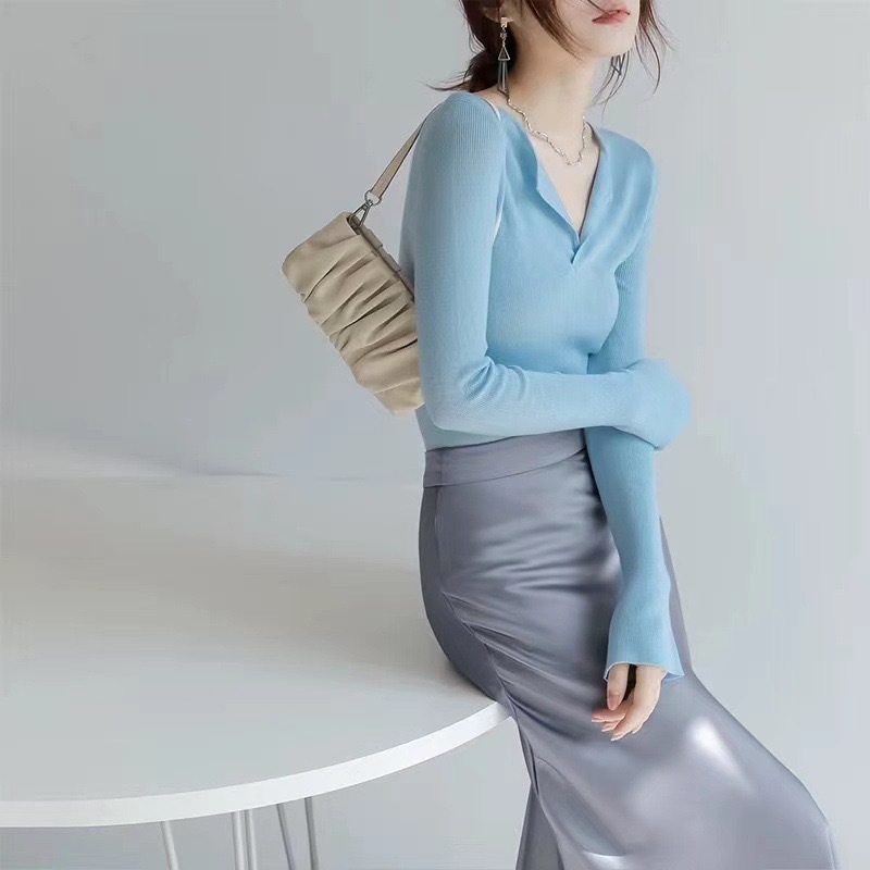 紅色V領純欲風新年聖誕針織打底（多色）