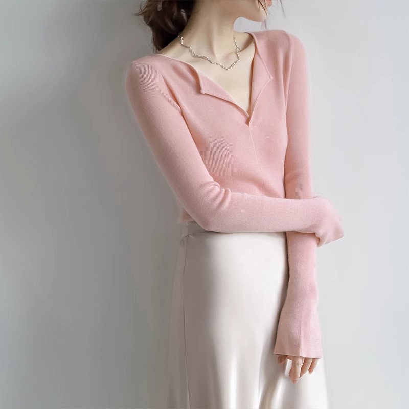 紅色V領純欲風新年聖誕針織打底（多色）