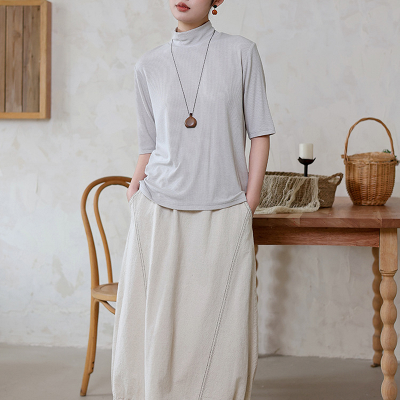 春季新款氣質休閑半高領半袖打底衫