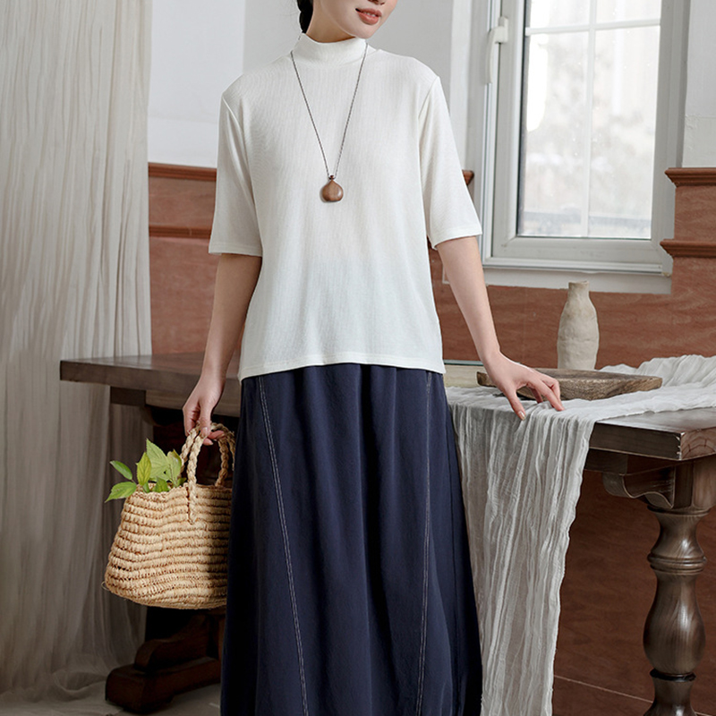 春季新款氣質休閑半高領半袖打底衫