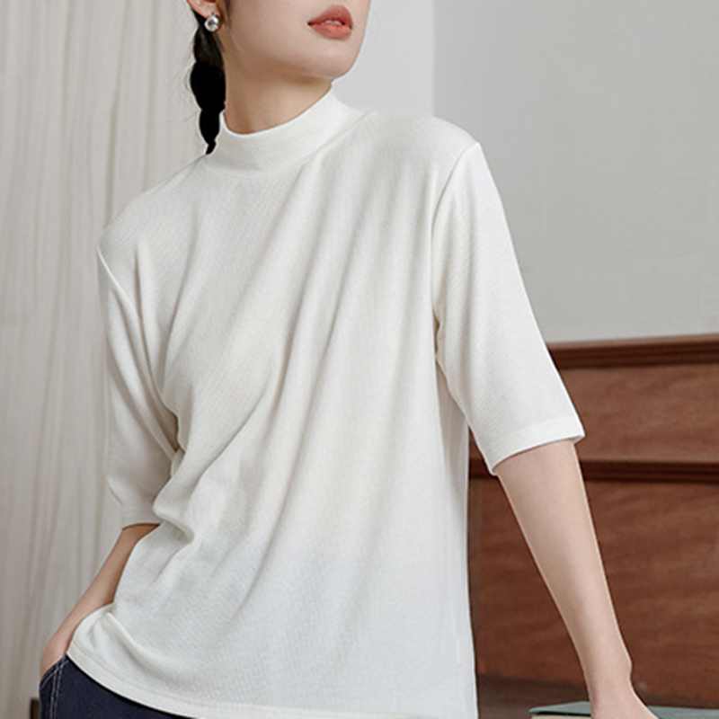 春季新款氣質休閑半高領半袖打底衫