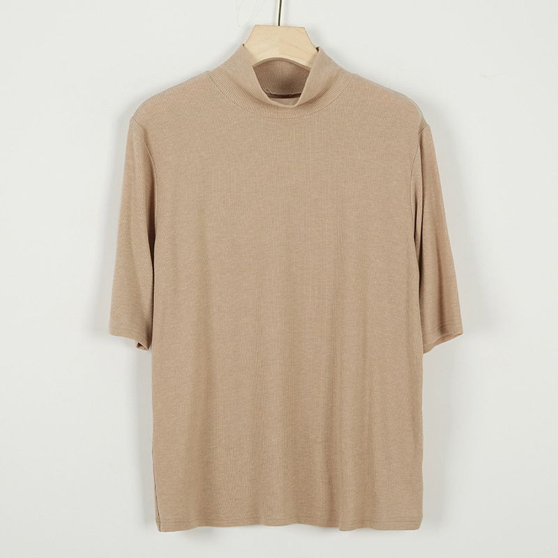 春季新款氣質休閑半高領半袖打底衫