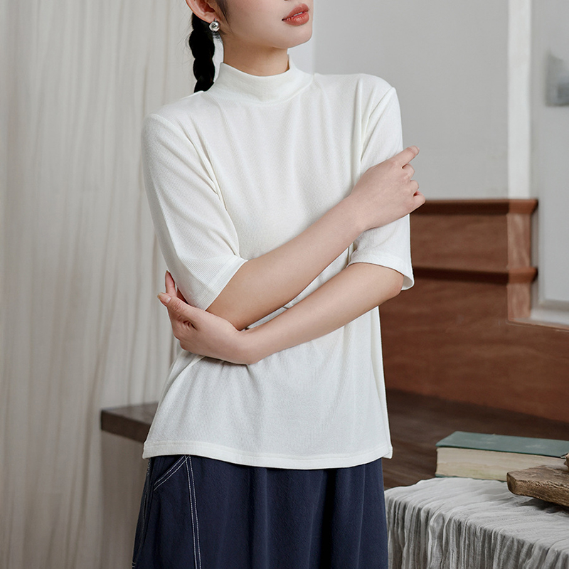 春季新款氣質休閑半高領半袖打底衫