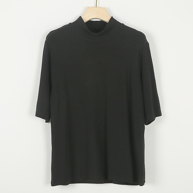 春季新款氣質休閑半高領半袖打底衫