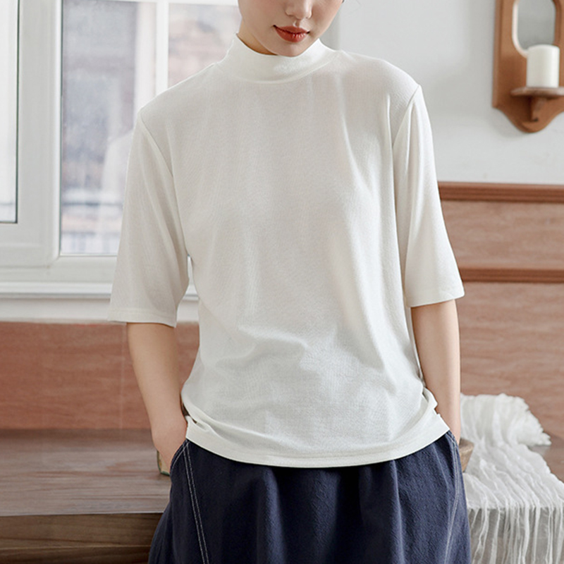 春季新款氣質休閑半高領半袖打底衫