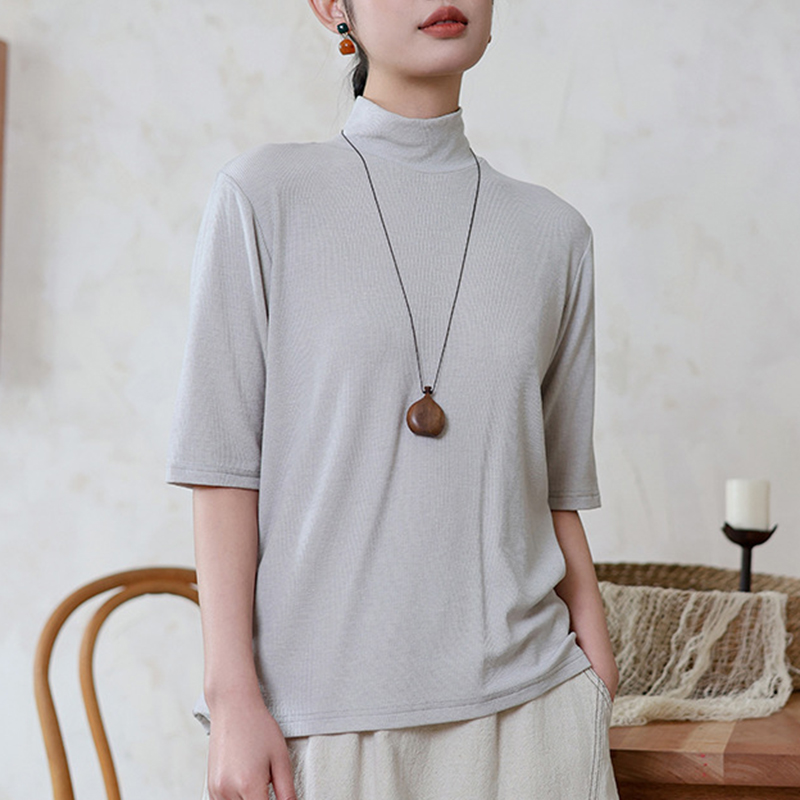 春季新款氣質休閑半高領半袖打底衫