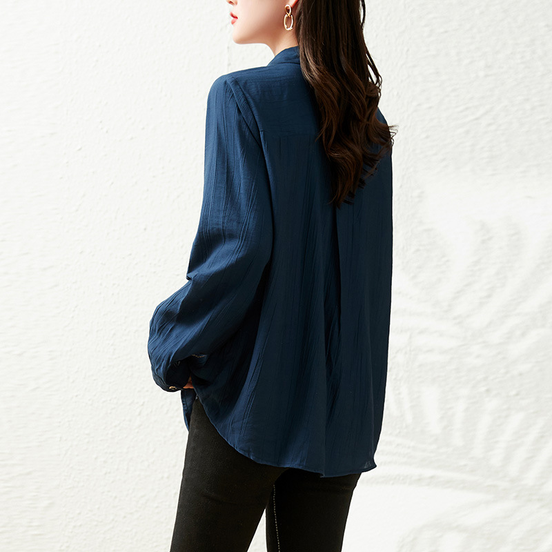 春季復古褶皺燙磚拼接印花襯衫