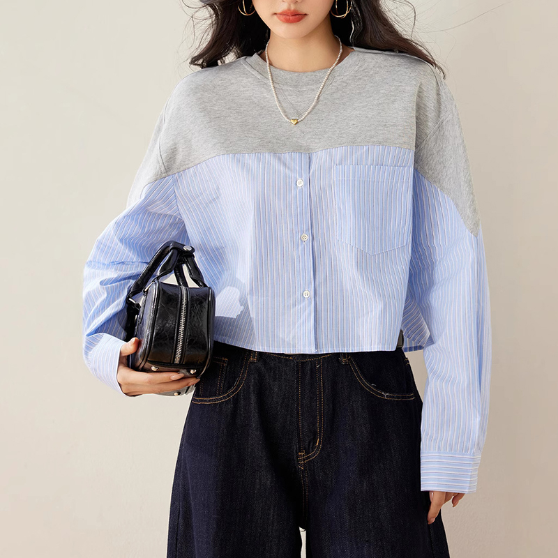 法式設計感條紋寬鬆長袖襯衫