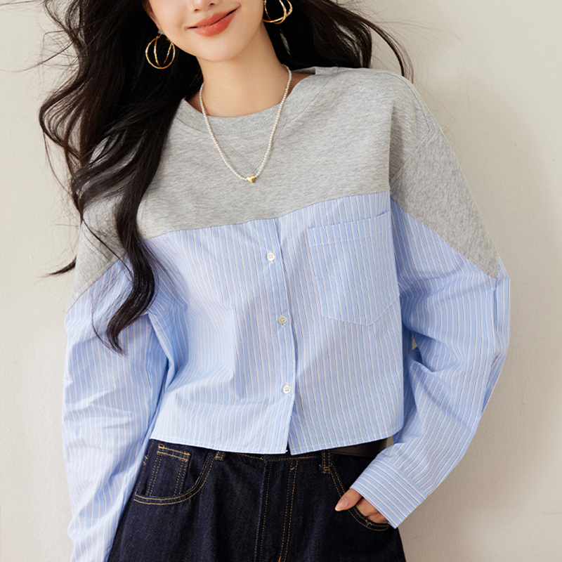 法式設計感條紋寬鬆長袖襯衫