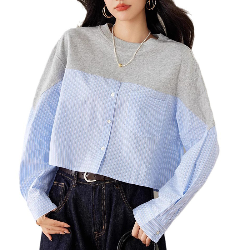 法式設計感條紋寬鬆長袖襯衫