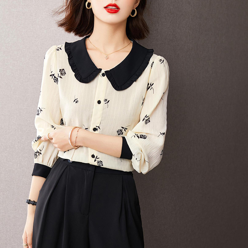 法式溫柔甜美氣質蝴蝶結雪紡襯衫