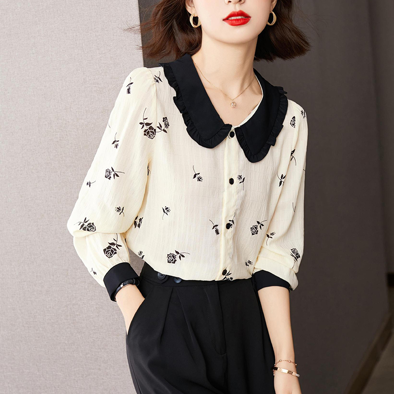 法式溫柔甜美氣質蝴蝶結雪紡襯衫