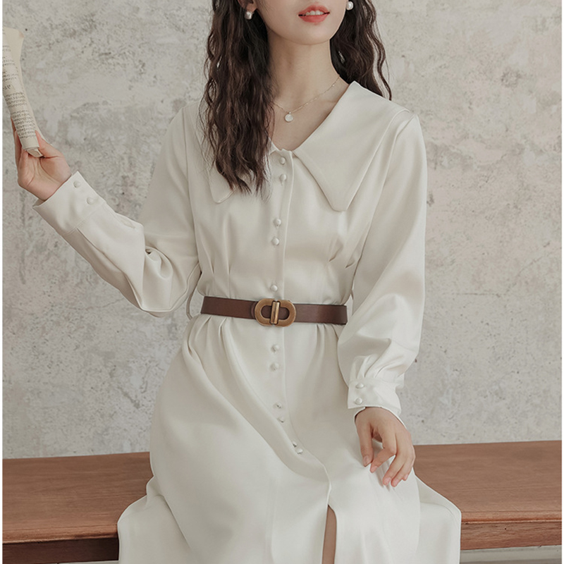 法式溫柔風初戀桔梗氣質收腰顯瘦襯衫裙