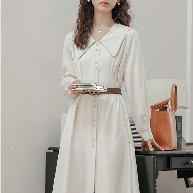 法式溫柔風初戀桔梗氣質收腰顯瘦襯衫裙