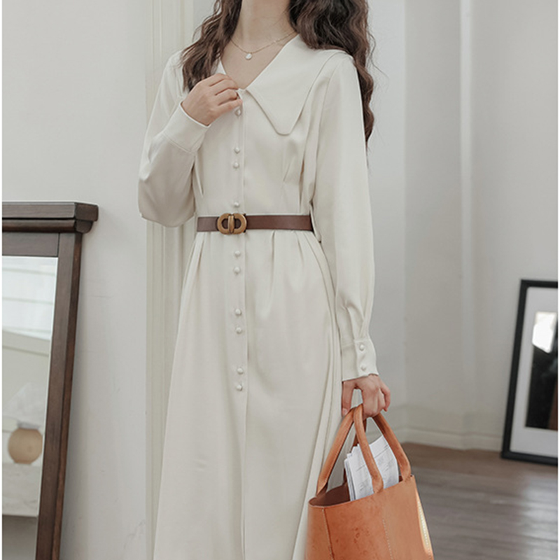 法式溫柔風初戀桔梗氣質收腰顯瘦襯衫裙