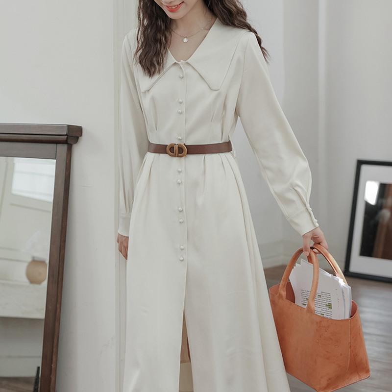 法式溫柔風初戀桔梗氣質收腰顯瘦襯衫裙