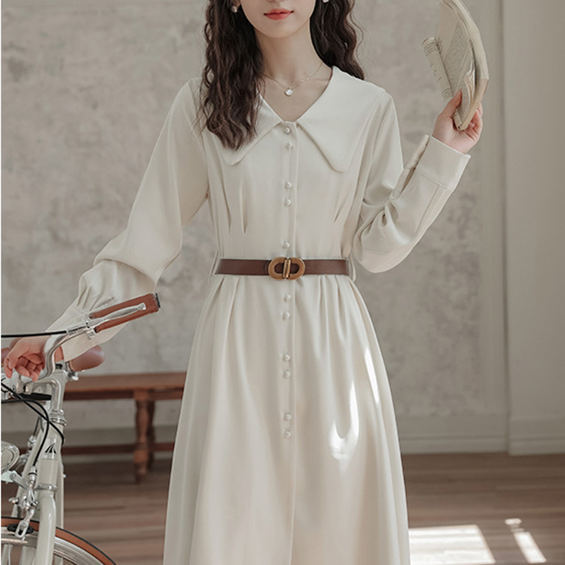 法式溫柔風初戀桔梗氣質收腰顯瘦襯衫裙